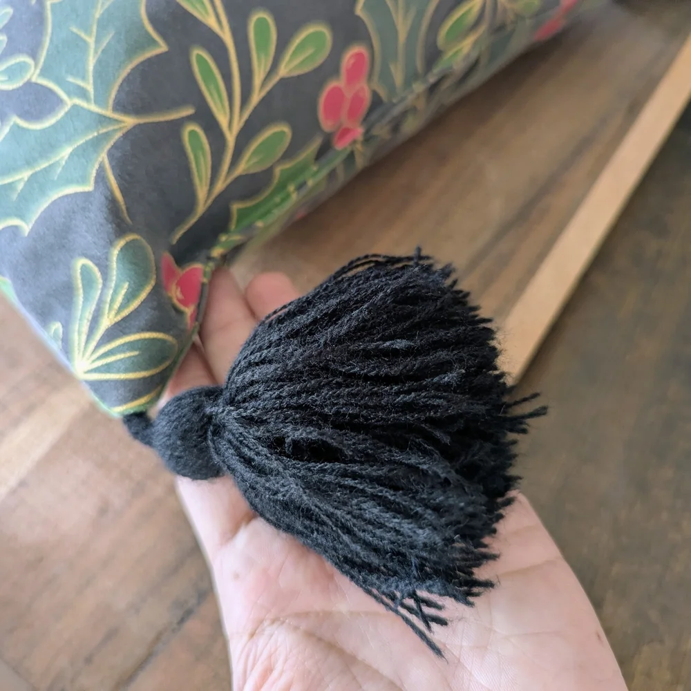 Target Holly Berry Christmas Throw Pillow with Black Tassels – Holiday Decor